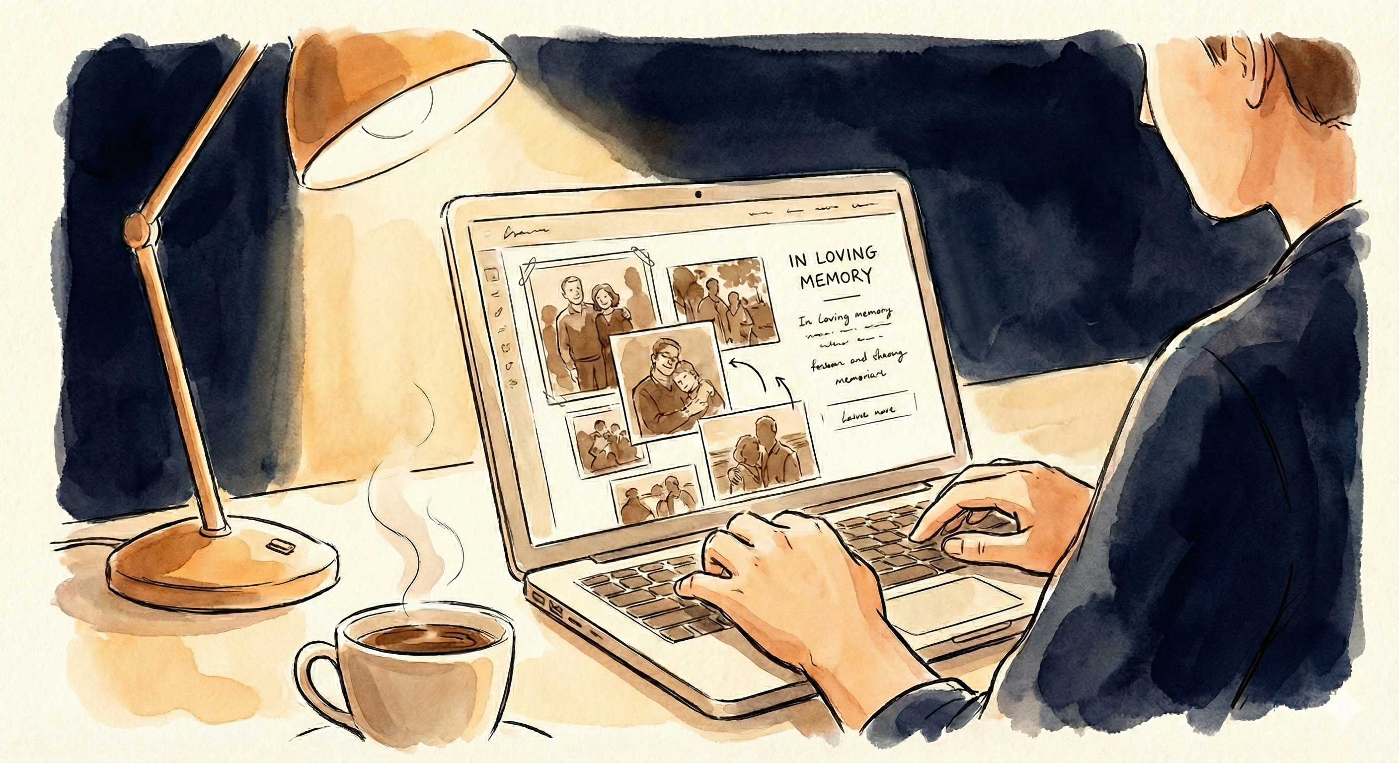 Building a memorial page on laptop